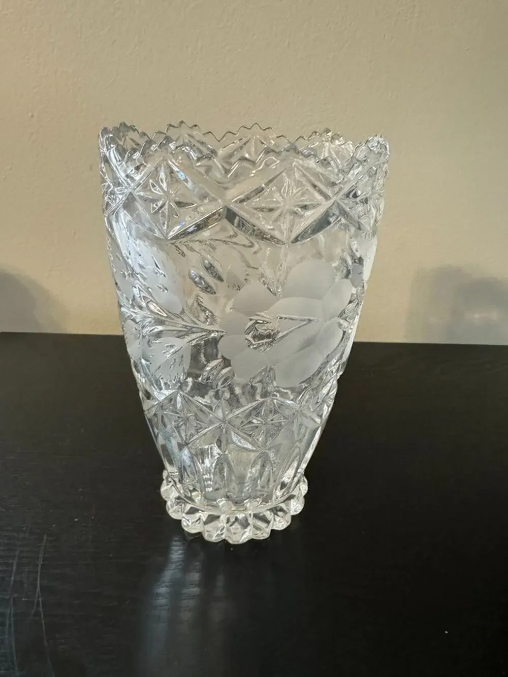 Vintage Imperlux German Lead Cut Crystal Etched Roses Footed 7